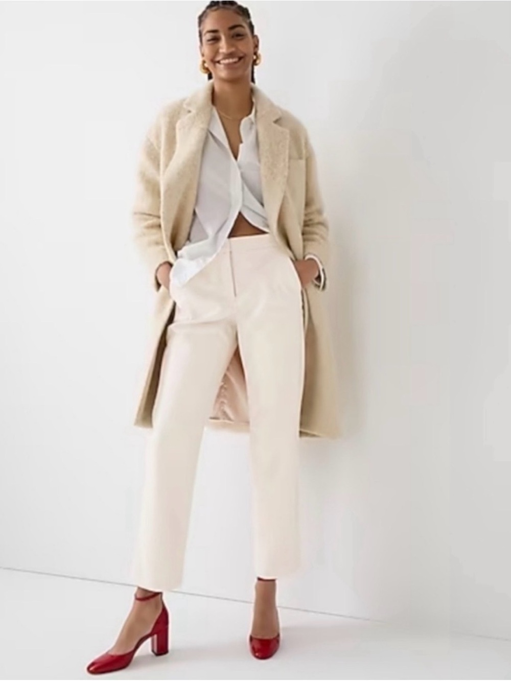 J.Crew Kate bone faux leather straight leg pants size 6 color bone white